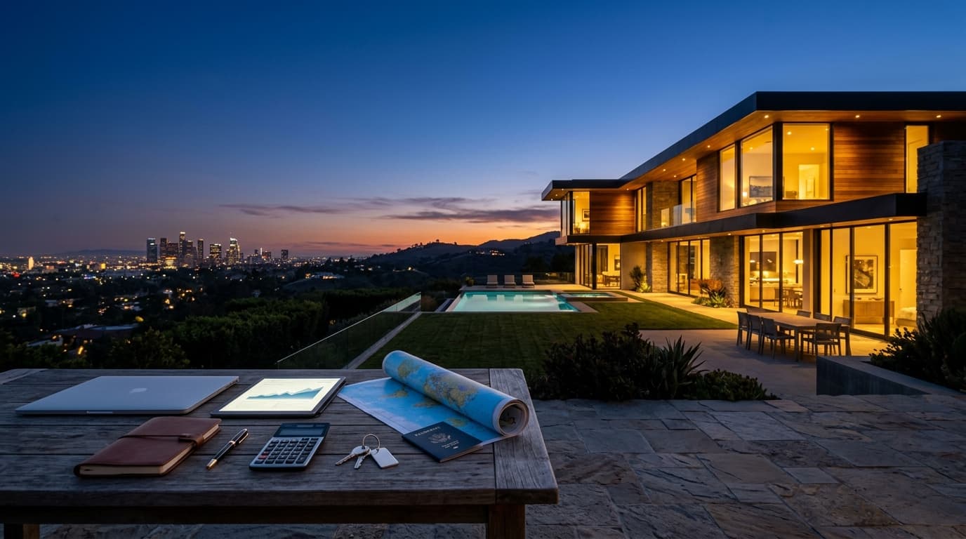 Modern residential home at dusk with warm lights on, representing a property listed for online auction